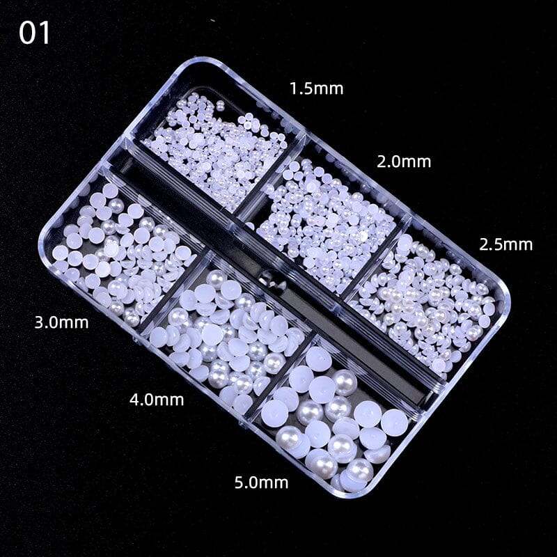 6 Grids 3D Nail Decoration White Half-Round Pearls Nail Art No Brand 