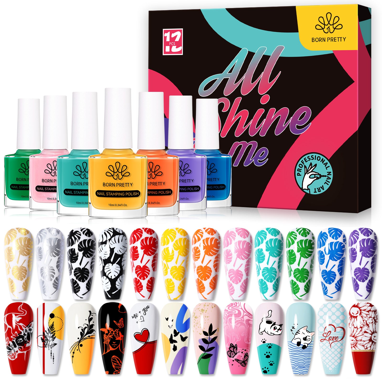 [US ONLY] 12 Colors Nail Stamping Polish Set Basic 10ml