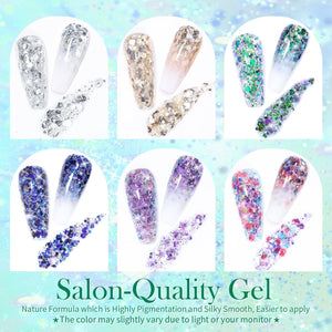 [US ONLY] 6 Colors Glow in the Dark Luminous Gel Polish Set Glitter Sequins 5g Gel Nail Polish BORN PRETTY 