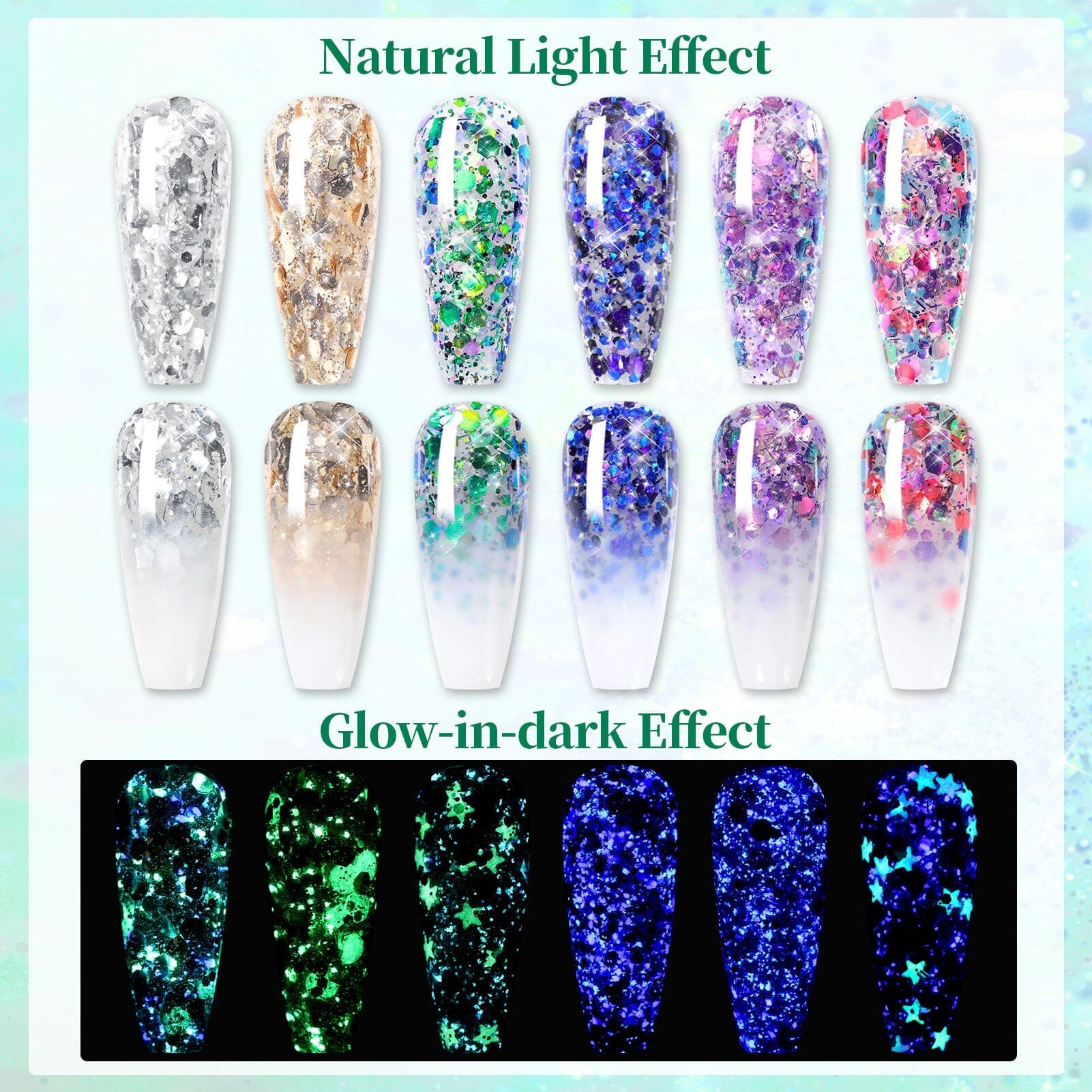 [US ONLY] 6 Colors Glow in the Dark Luminous Gel Polish Set Glitter Sequins 5g Gel Nail Polish BORN PRETTY 