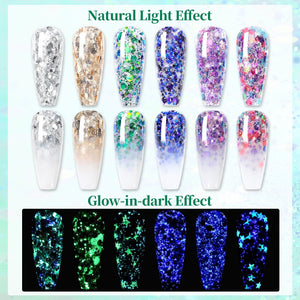 [US ONLY] 6 Colors Glow in the Dark Luminous Gel Polish Set Glitter Sequins 5g Gel Nail Polish BORN PRETTY 