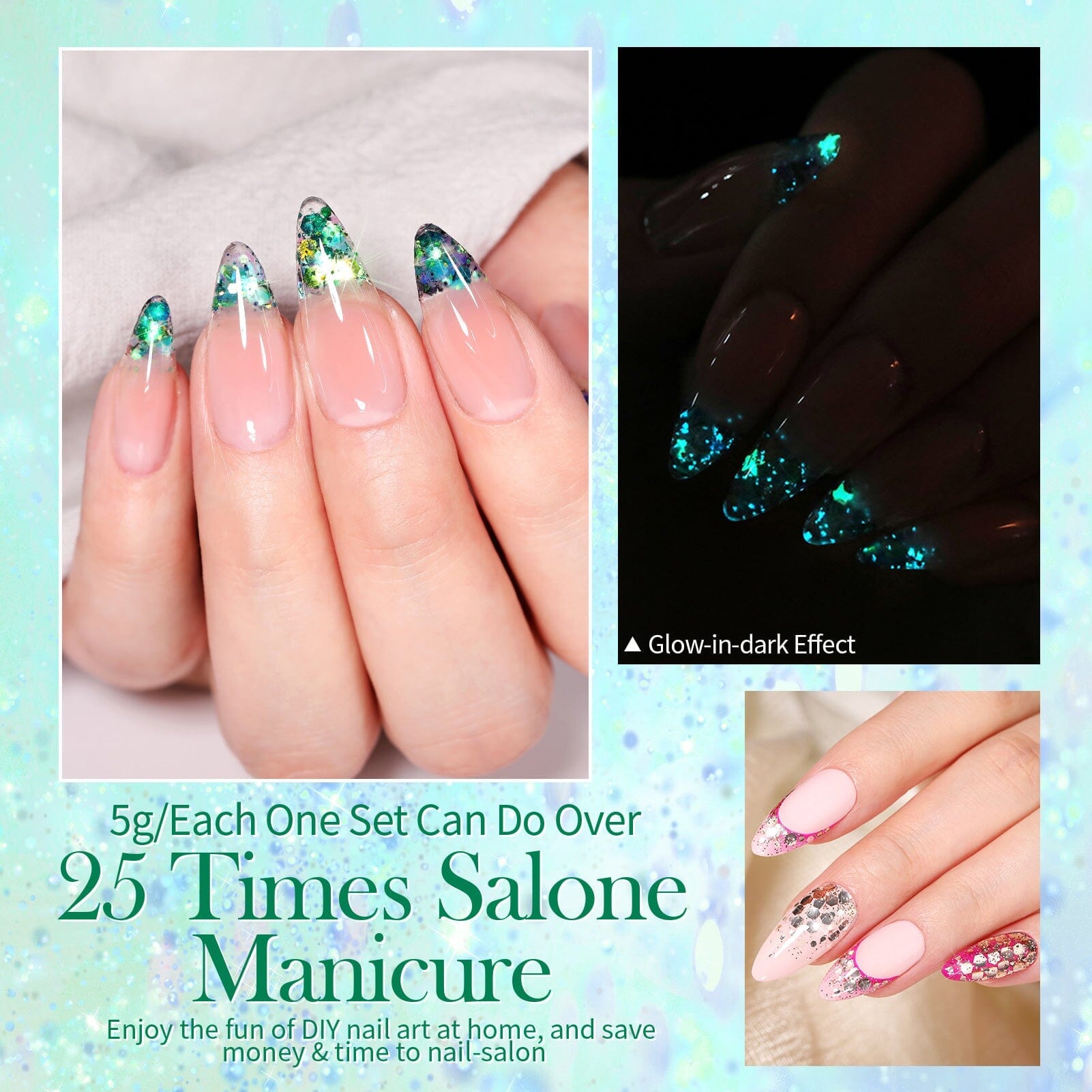 [US ONLY] 6 Colors Glow in the Dark Luminous Gel Polish Set Glitter Sequins 5g Gel Nail Polish BORN PRETTY 