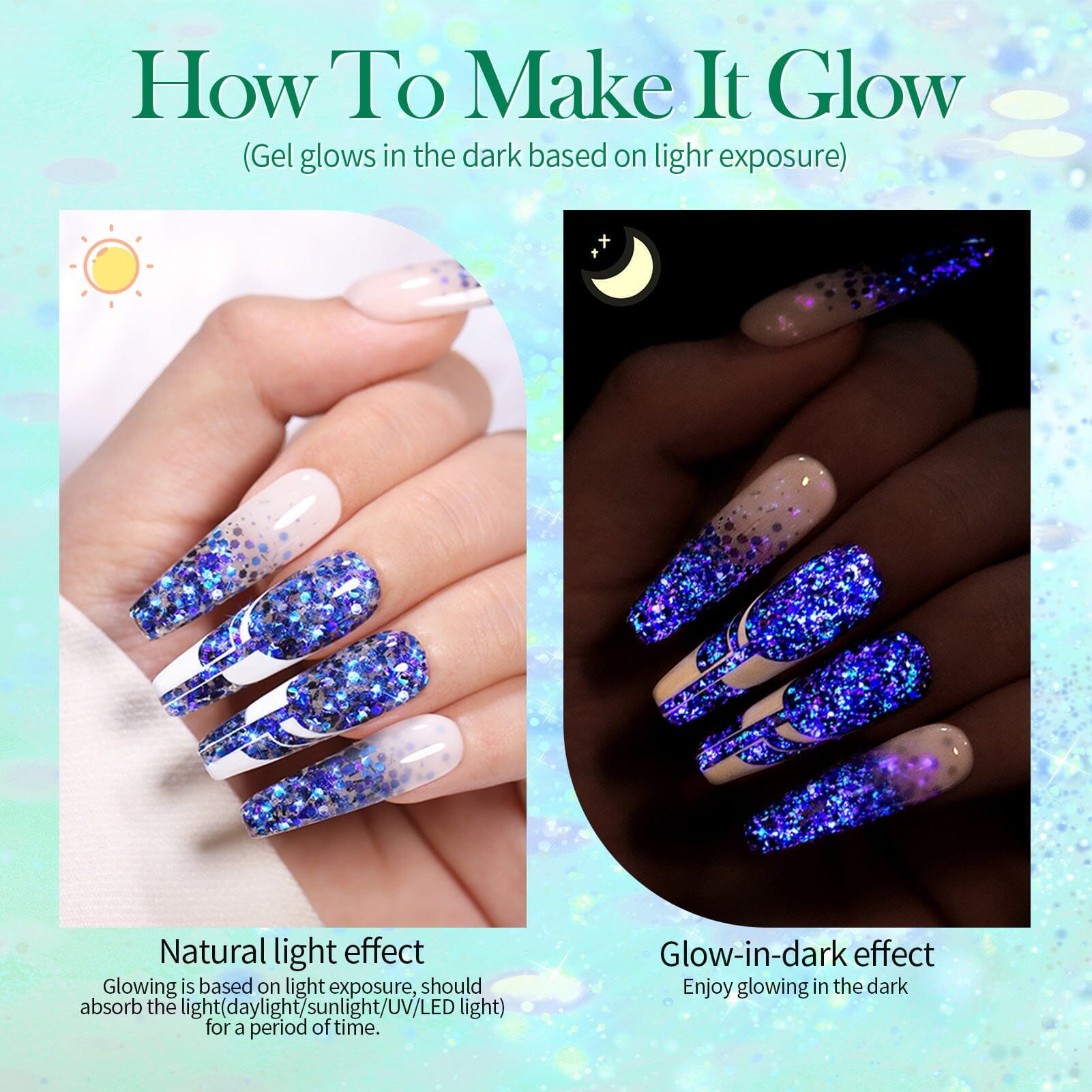 [US ONLY] 6 Colors Glow in the Dark Luminous Gel Polish Set Glitter Sequins 5g Gel Nail Polish BORN PRETTY 