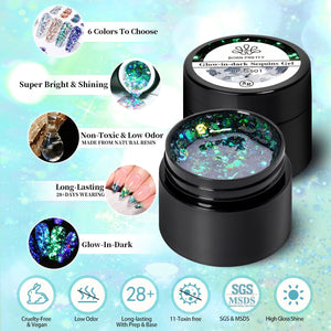 [US ONLY] 6 Colors Glow in the Dark Luminous Gel Polish Set Glitter Sequins 5g Gel Nail Polish BORN PRETTY 