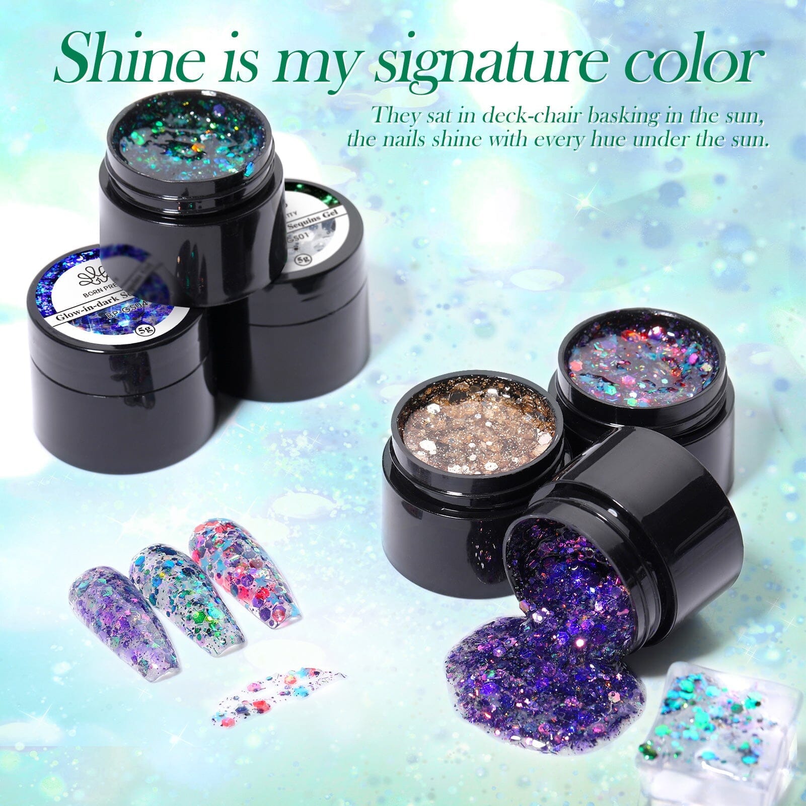 [US ONLY] 6 Colors Glow in the Dark Luminous Gel Polish Set Glitter Sequins 5g Gel Nail Polish BORN PRETTY 