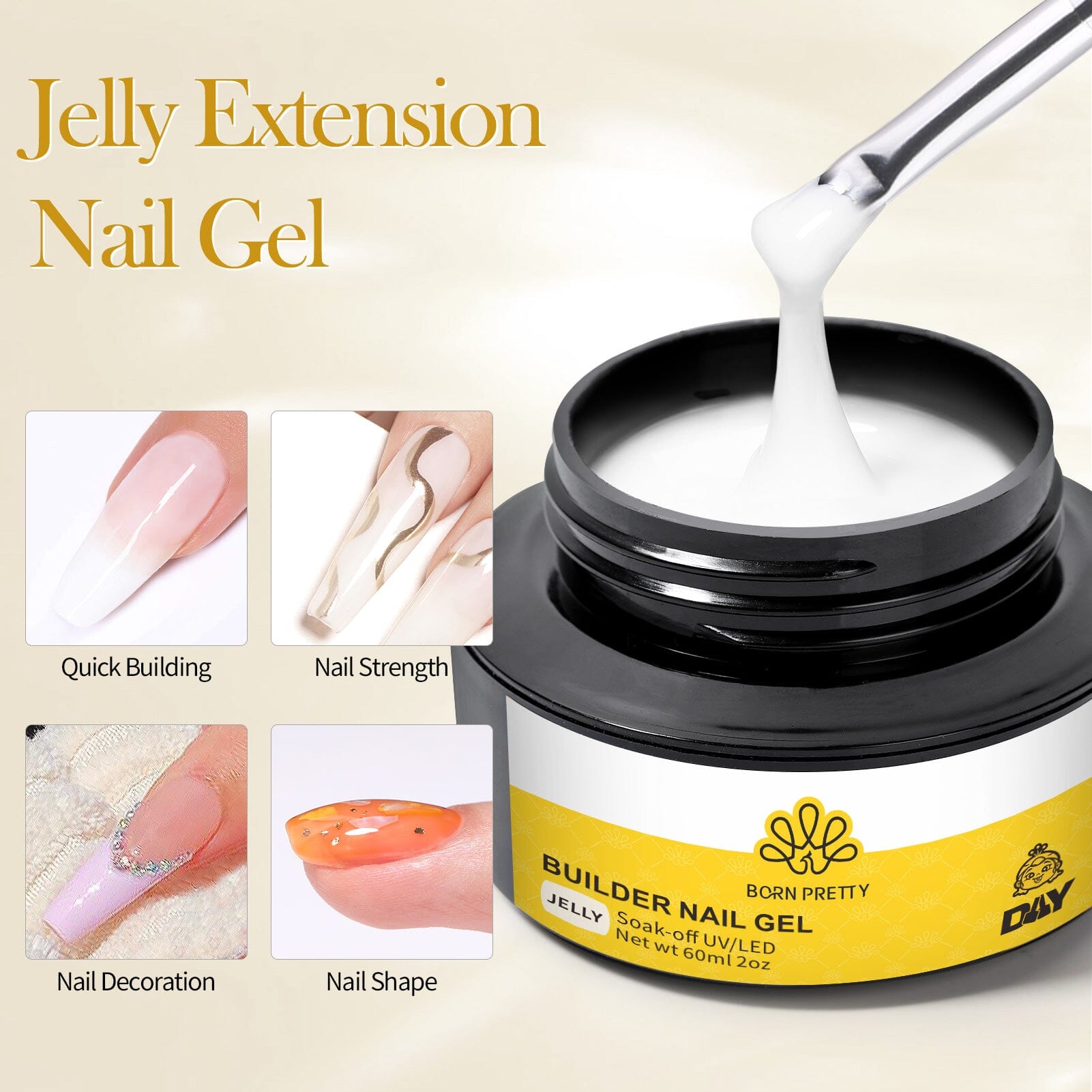 [US ONLY] 4pcs Extension Nail Kit Jelly White 60ml Gel Nail Polish BORN PRETTY 
