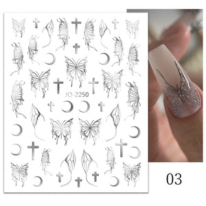 Silver Hollow Butterfly Moon Cross 3D Nail Sticker Silver JO-2250 #03 Nail Sticker BORN PRETTY 