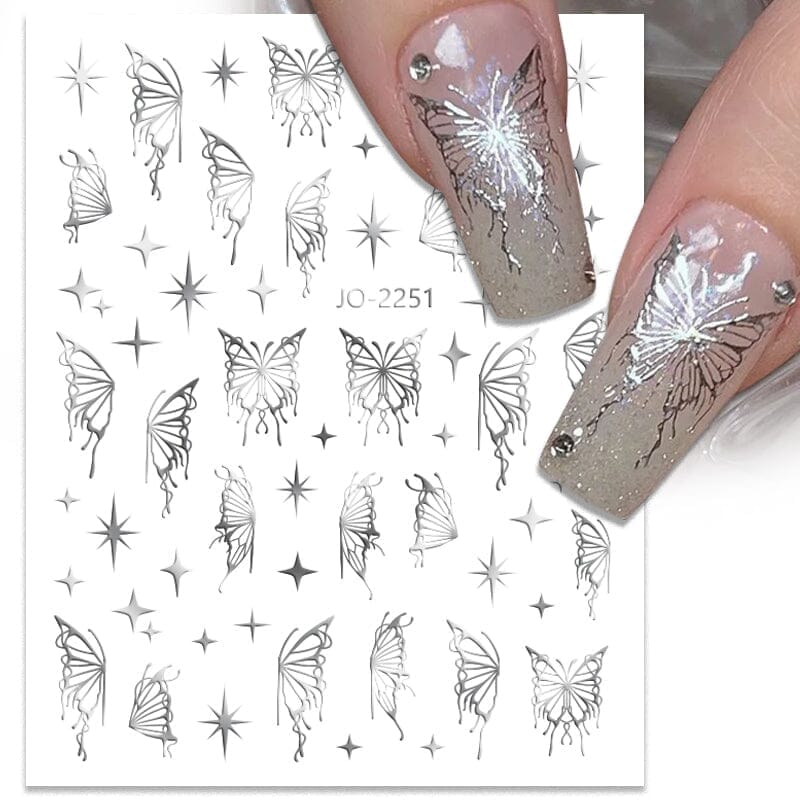 Silver Hollow Butterfly 3D Nail Stickers JO-2251 #06 Nail Art BORN PRETTY 