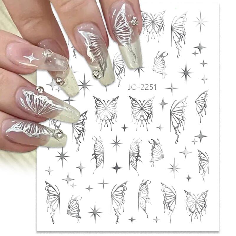 Silver Hollow Butterfly Moon Cross 3D Nail Sticker Silver JO-2250 #03 Nail Sticker BORN PRETTY 