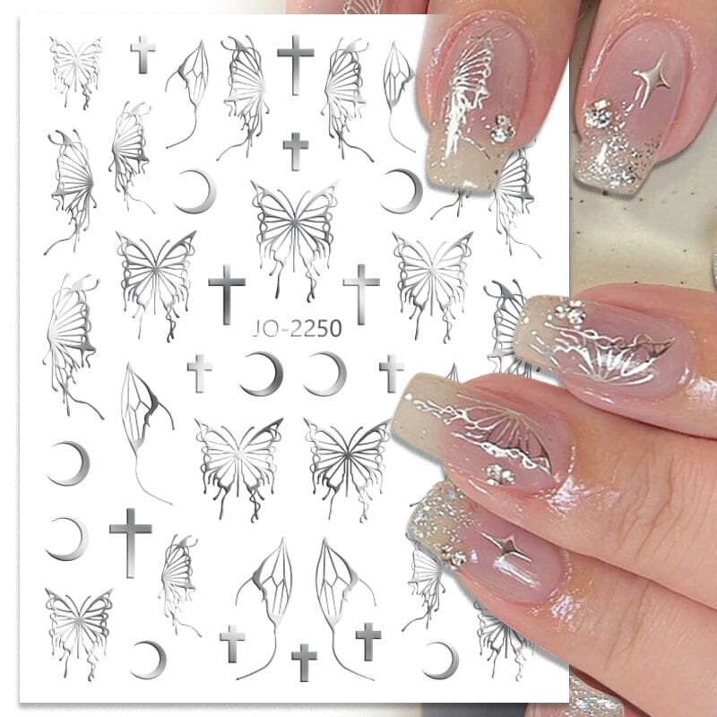 Silver Hollow Butterfly Moon Cross 3D Nail Sticker Silver JO-2250 #03 Nail Sticker BORN PRETTY 