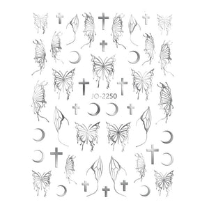 Silver Hollow Butterfly Moon Cross 3D Nail Sticker Silver JO-2250 #03 Nail Sticker BORN PRETTY 