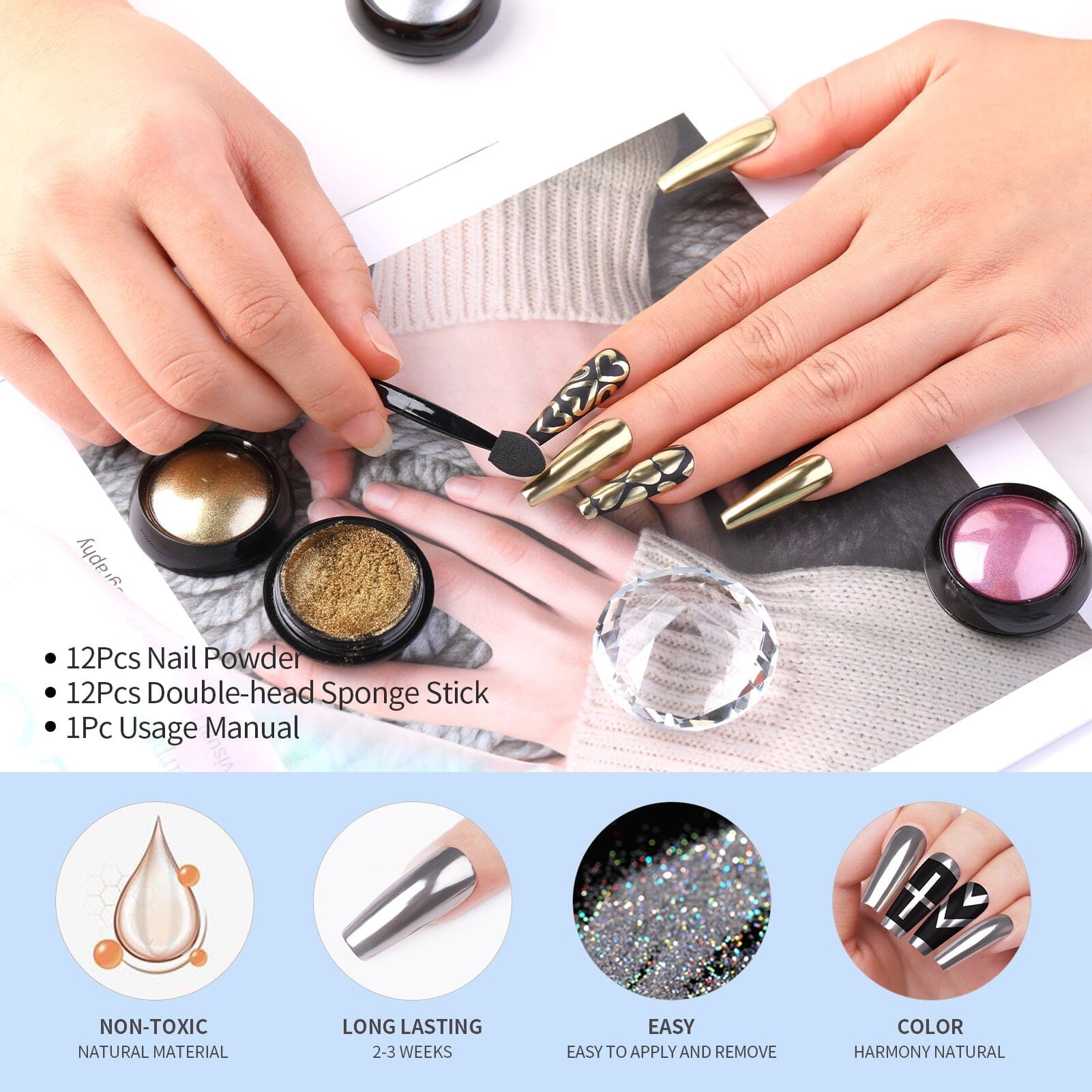 12 Colors Nail Chrome Powder Kit Nail Powder BORN PRETTY 