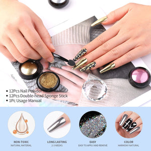 12 Colors Nail Chrome Powder Kit Nail Powder BORN PRETTY 