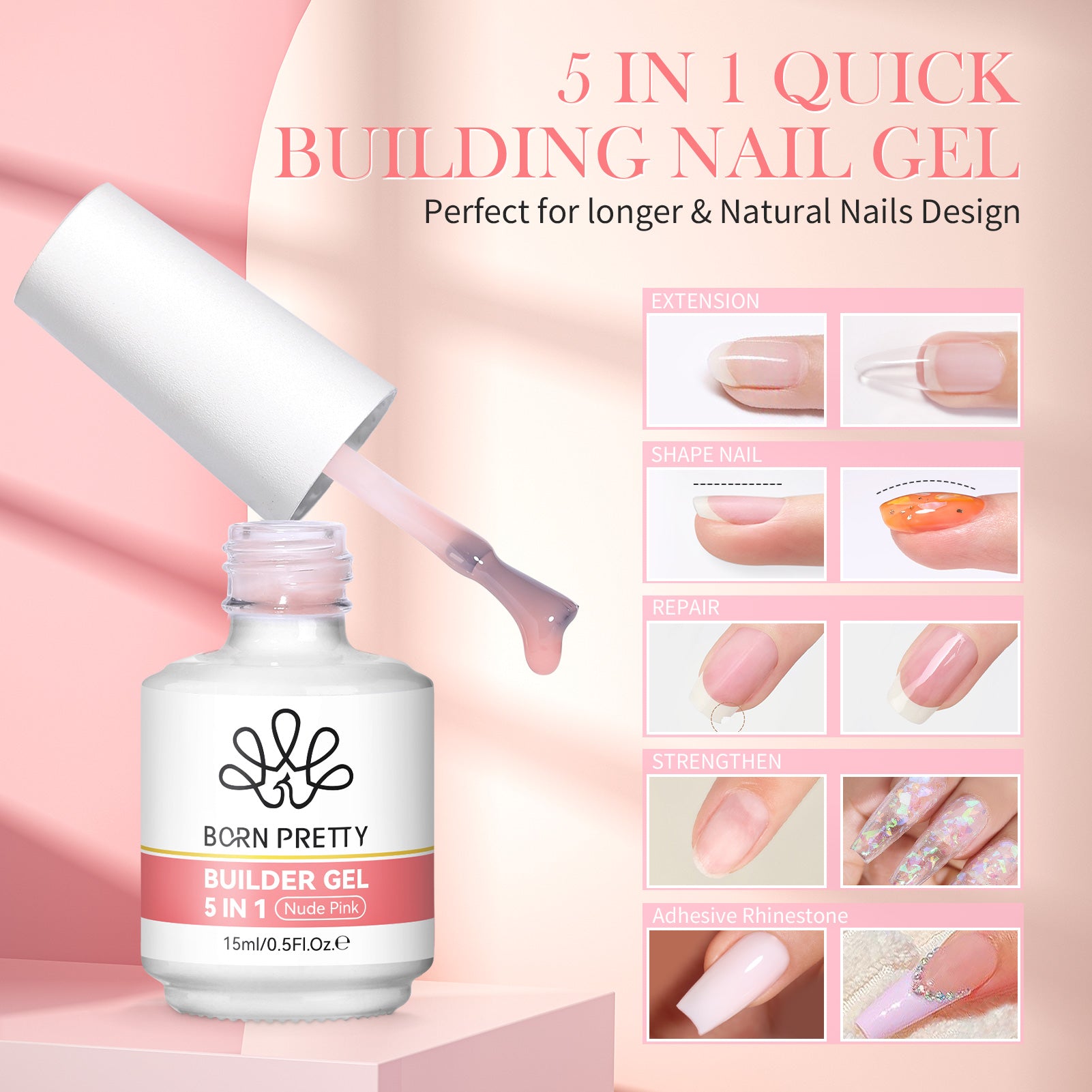 5 in 1 Builder Gel Nude Pink 15ml