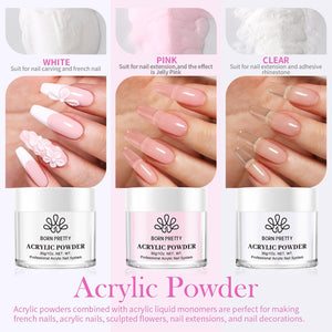 Acrylic Nail Kit 3 Colors White Pink Clear 30g Nail Powder BORN PRETTY 