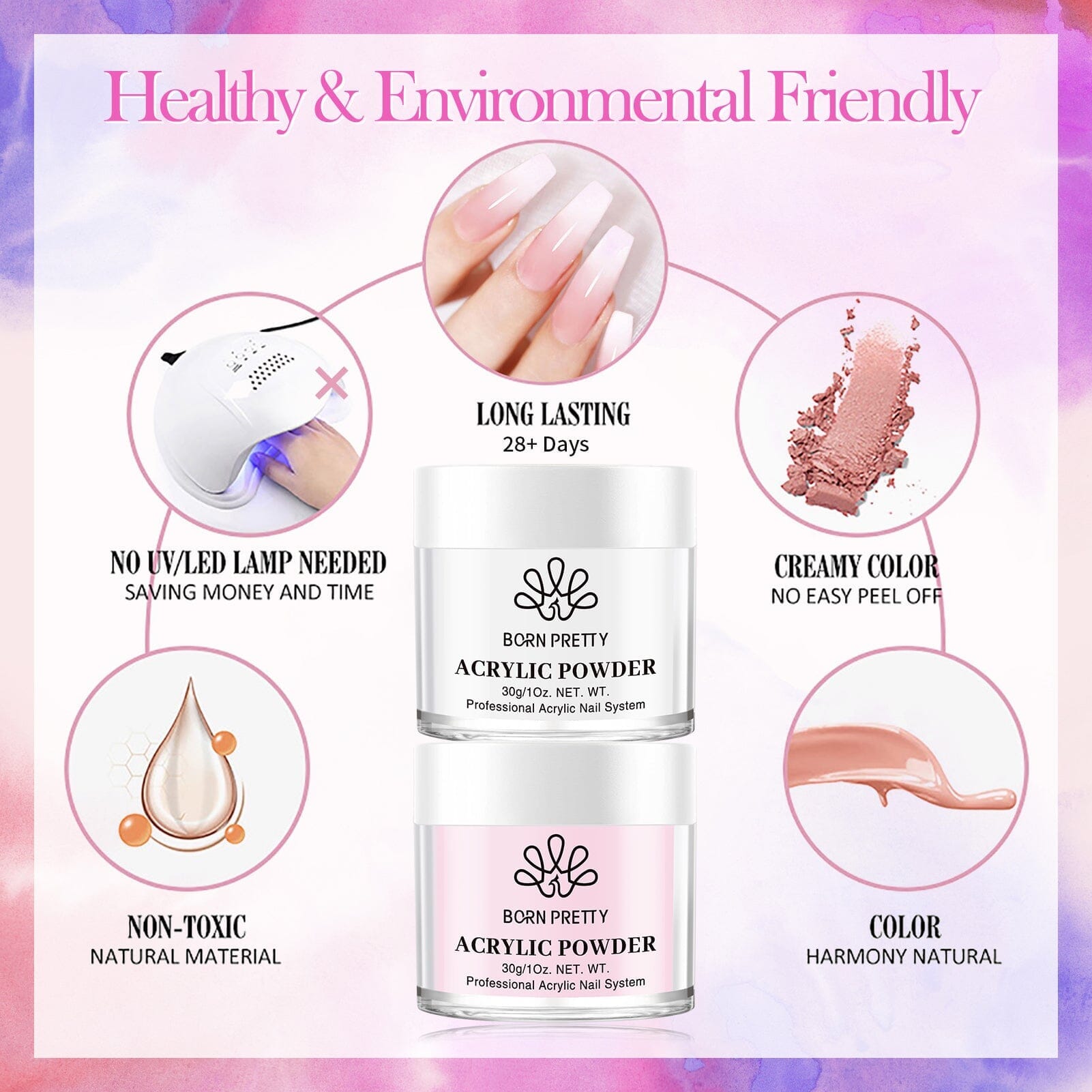 Acrylic Nail Kit 3 Colors White Pink Clear 30g Nail Powder BORN PRETTY 