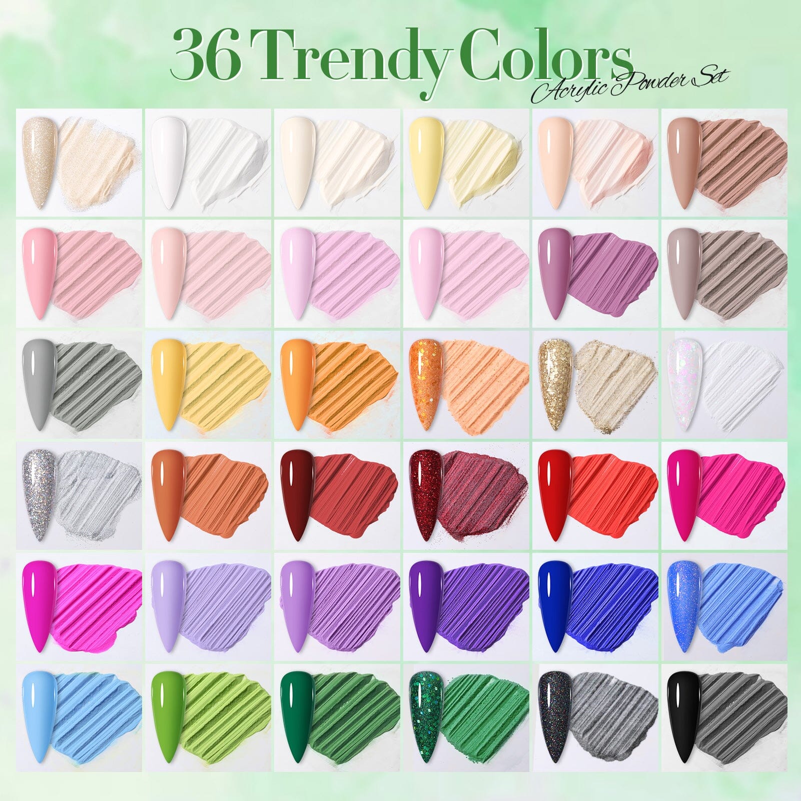36 Colors Acrylic Nail Powder Set 10g Nail Powder BORN PRETTY 