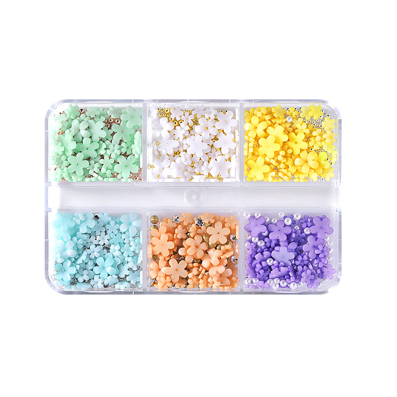 6 Grids Mixed Flowers Rhinestones Pearls #03