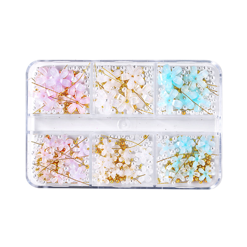 6 Grids Mixed Flowers Rhinestones Pearls #04