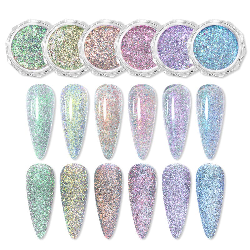 Auroras Reflective Giltter Nails Powder Nail Powder NICOLE DIARY 6 Colors 