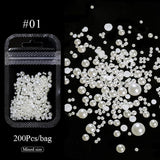 200pcs Half Round Flat Bottom Pearls Nail Art No Brand 01 