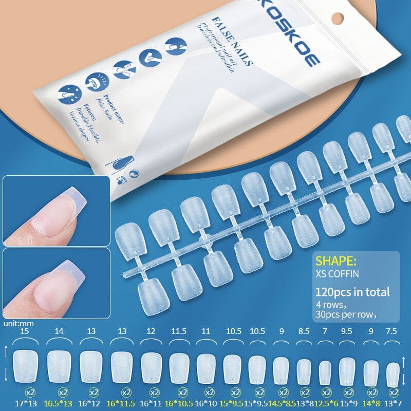 120pcs Full Cover Matte Soft Gel Tips False Nails Nail Tips KOSKOE XS Coffin 