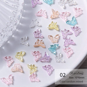 50Pcs Resin Pearl Flatbottom 3D Nail Decoration Heart Butterfly Bowknot Random Color Mixed Nail Decoration No Brand 02 