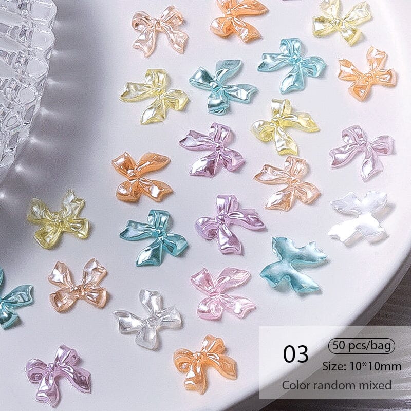50Pcs Resin Pearl Flatbottom 3D Nail Decoration Heart Butterfly Bowknot Random Color Mixed Nail Decoration No Brand 03 