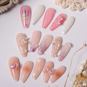 50Pcs Resin Pearl Flatbottom 3D Nail Decoration Heart Butterfly Bowknot Random Color Mixed Nail Decoration No Brand 