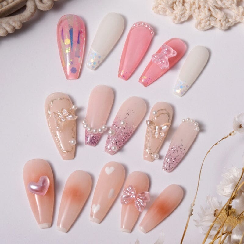 50Pcs Resin Pearl Flatbottom 3D Nail Decoration Heart Butterfly Bowknot Random Color Mixed Nail Decoration No Brand 