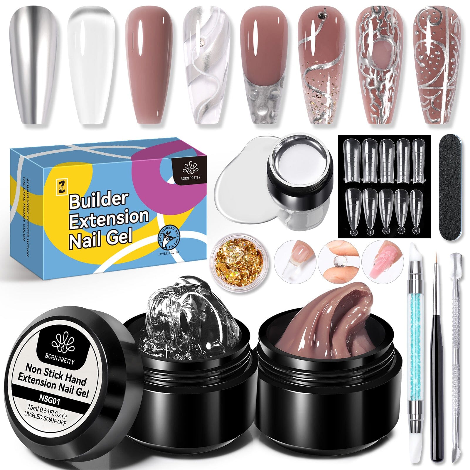 [US ONLY] 2 Colors Non Stick Hand Extension Nail Kit 15ml Gel Nail Polish BORN PRETTY 