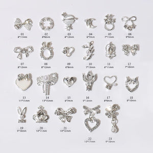 Silver Bowknot Ring Metal Rhinestone Nail Decoration 05 Nail Decoration BORN PRETTY 