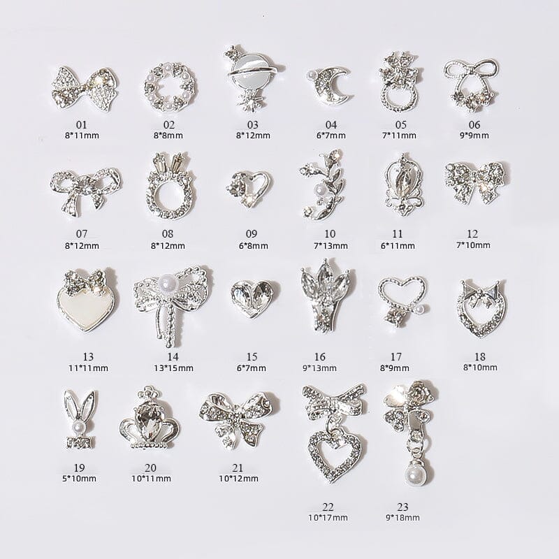Silver Bowknot Ring Metal Rhinestone Nail Decoration 05 Nail Decoration BORN PRETTY 