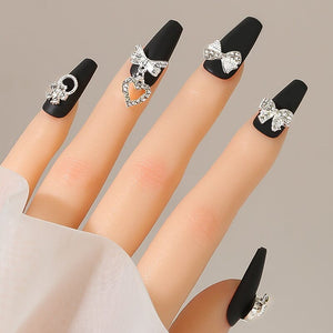 Silver Bowknot Ring Metal Rhinestone Nail Decoration 05 Nail Decoration BORN PRETTY 