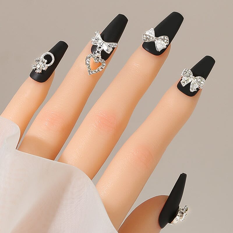 Silver Bowknot Ring Metal Rhinestone Nail Decoration 05 Nail Decoration BORN PRETTY 