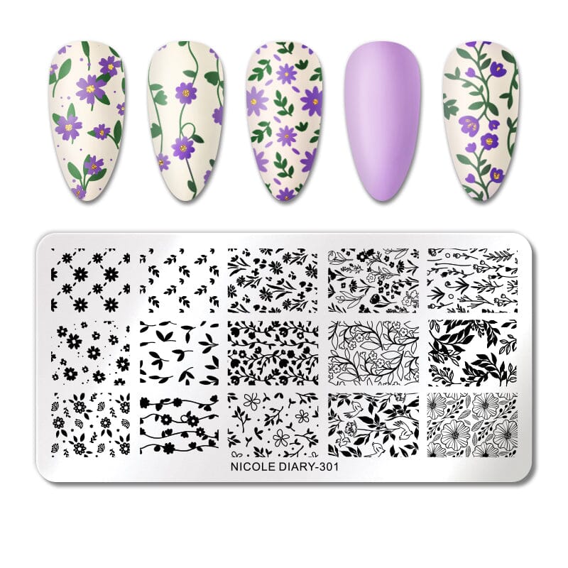 FLowers Plants Nail Stamping Plate NICOLE DIARY-301 Nail Stamping NICOLE DIARY 
