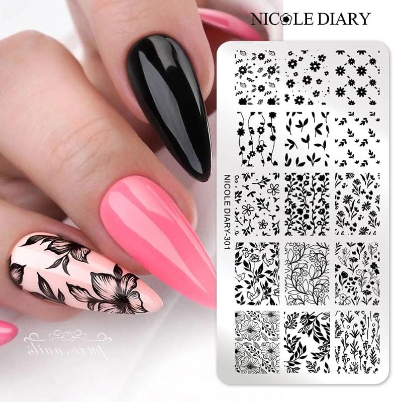 FLowers Plants Nail Stamping Plate NICOLE DIARY-301 Nail Stamping NICOLE DIARY 