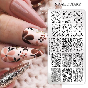 FLowers Plants Nail Stamping Plate NICOLE DIARY-301 Nail Stamping NICOLE DIARY 