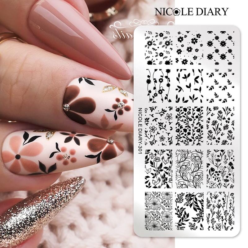 FLowers Plants Nail Stamping Plate NICOLE DIARY-301 Nail Stamping NICOLE DIARY 