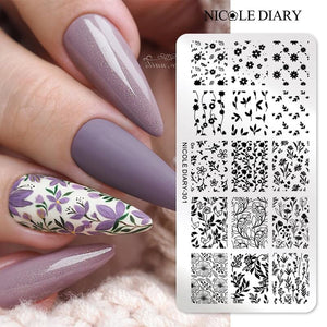 FLowers Plants Nail Stamping Plate NICOLE DIARY-301 Nail Stamping NICOLE DIARY 