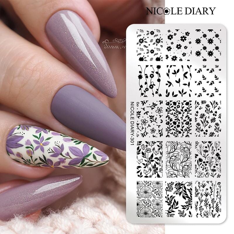 FLowers Plants Nail Stamping Plate NICOLE DIARY-301 Nail Stamping NICOLE DIARY 