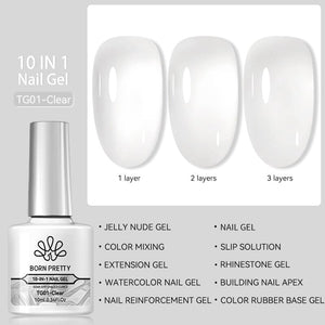 10 in 1 Nail Gel 10ml Gel Nail Polish BORN PRETTY TG01 (Clear) 