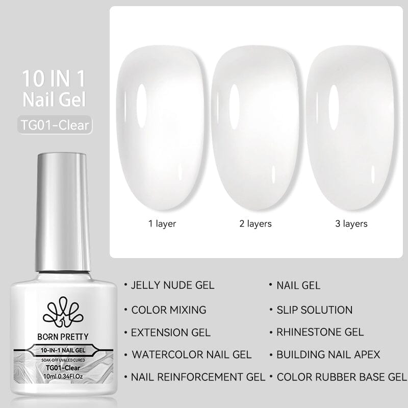 10 in 1 Nail Gel 10ml Gel Nail Polish BORN PRETTY TG01 (Clear) 