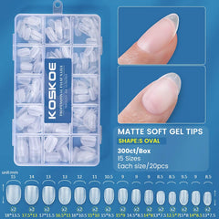 300pcs Matte Soft Gel Tips False Nails Full Cover Short Nail Tips KOSKOE 05 