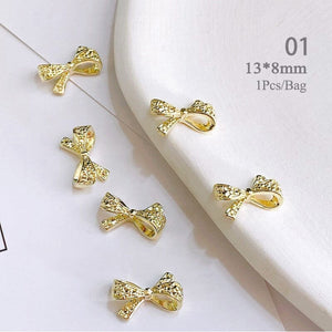 Gold Bowknot Metal Rhinestones Nail Art Decoration 01 Nail Decoration BORN PRETTY 