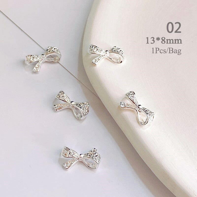 Silver Bowknot Metal Rhinestones Nail Art Decoration 02 Nail Decoration BORN PRETTY 