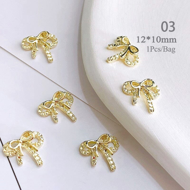 Gold Silver Bowknot Metal Rhinestones Nail Art Decoration Nail Decoration No Brand 03 