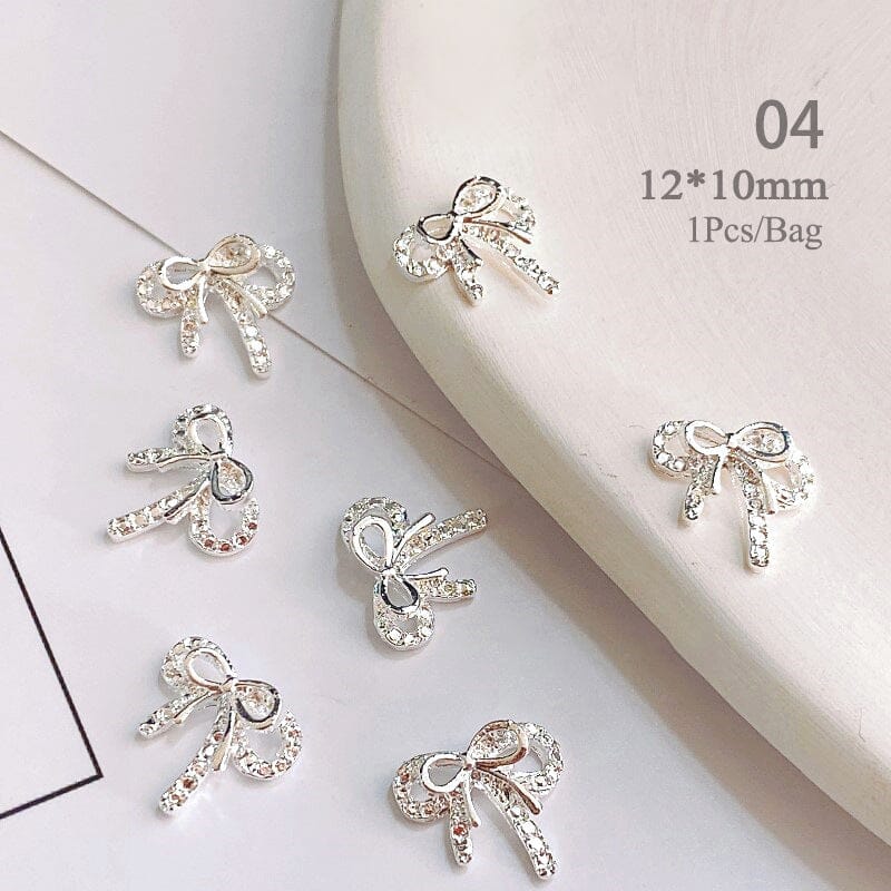 Silver Bowknot Metal Rhinestones Nail Art Decoration 04 Nail Decoration BORN PRETTY 