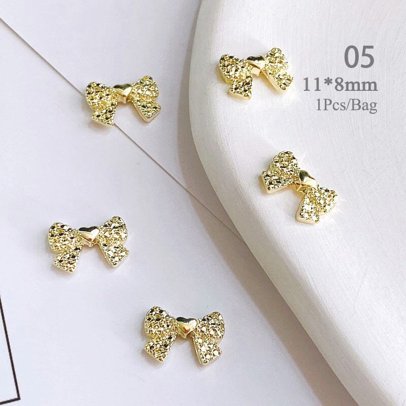 Gold Bowknot Metal Rhinestones Nail Art Decoration 05 Nail Decoration BORN PRETTY 