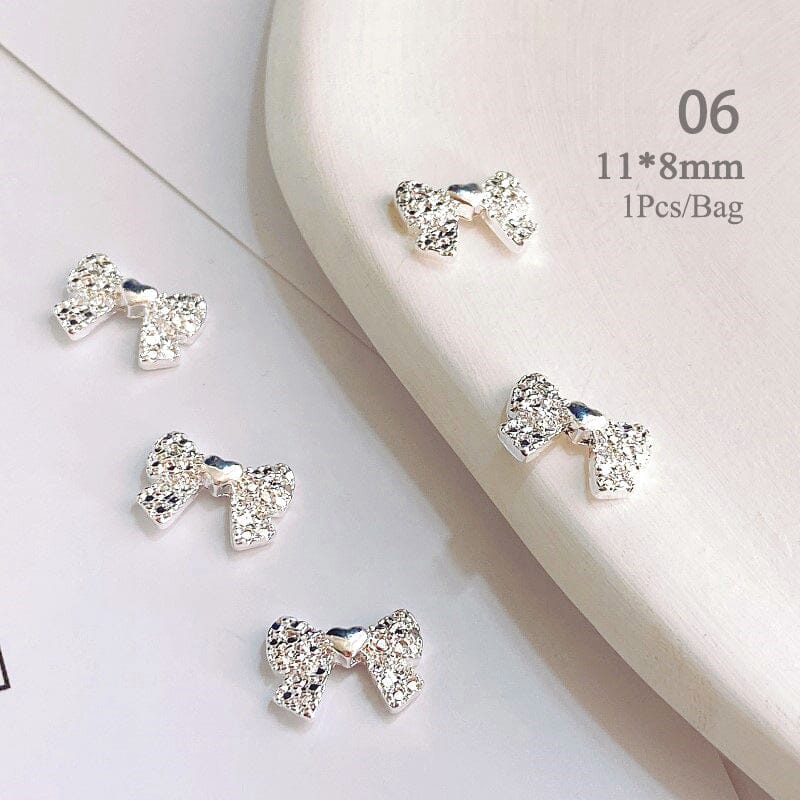 Silver Bowknot Metal Rhinestones Nail Art Decoration 06 Nail Decoration BORN PRETTY 